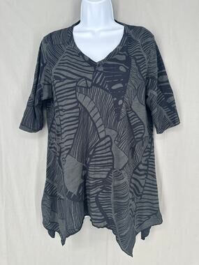 iCantoo Top Womens Small Green Floral Tunic Black Lagenlook Artsy Flowy Boho6